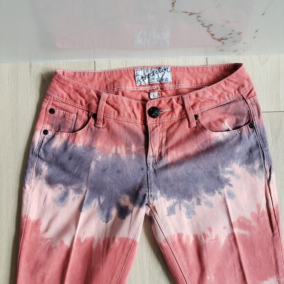 Revolution Revolt Jeans Womens 1 Pink Tie Dye Straight Leg Tapered Pants 27x28 - Picture 3 of 13